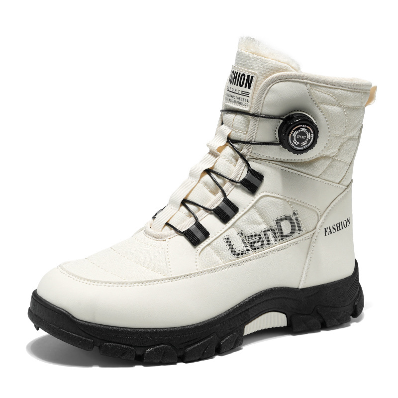 Invierno transfronterizo nuevo tipo de hombre botas de nieve de fondo grueso de alto impacto con veludo grueso calentamiento botón giratorio antideslizante zapatos de algodón resistentes al desgaste