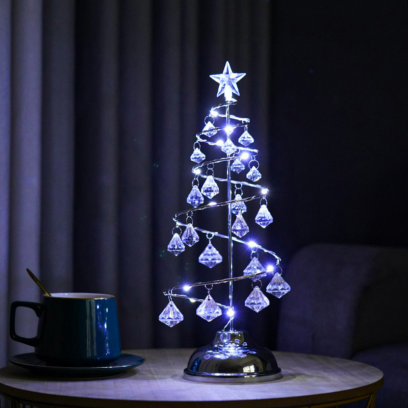 LED lámpara de noche de hierro forjado cristal lámpara de árbol de Navidad lámpara de pentaco habitación decoración de atmósfera festiva pequeña lámpara de escritorio