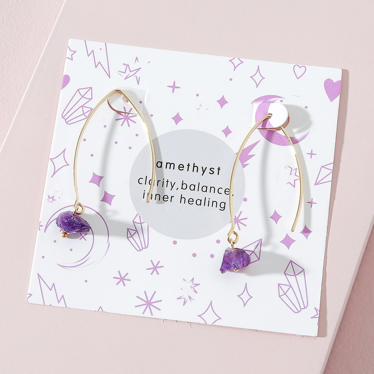 Boucles D&#39;oreilles Pour Femmes Simples En Pierre D&#39;améthyste En Alliage De Mode display picture 1