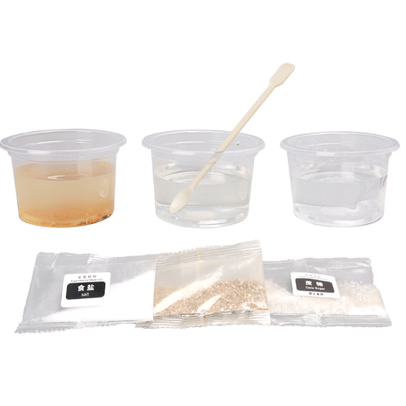 Experimento científico DIY disolución experimento agua puede disolver qué sustancia ciencia y tecnología pequeña fabricación de materiales hechos a mano paquete