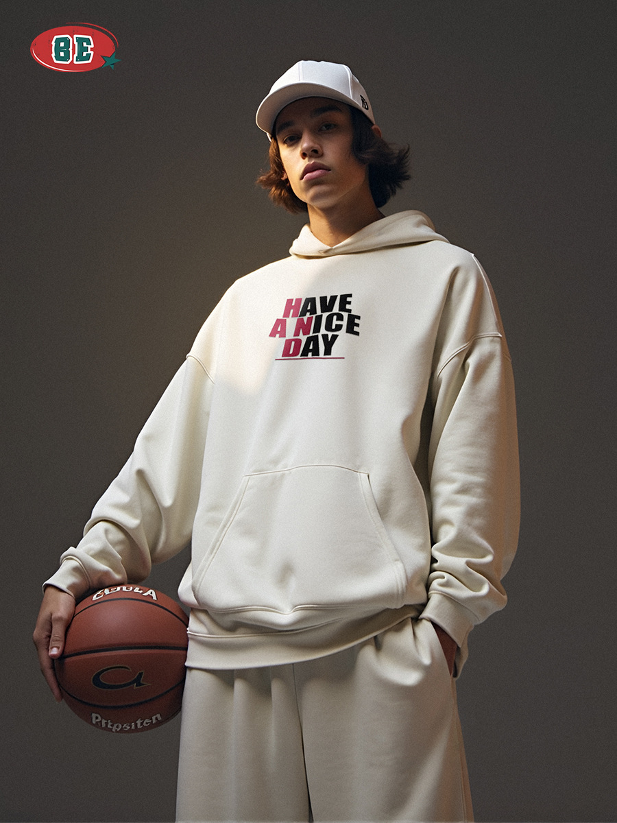 Be Hombres| 2025 otoño estilo americano de moda comercio exterior burbuja impresión de color contraste hombre manga larga sudadera encapuchada transfronteriza image 2