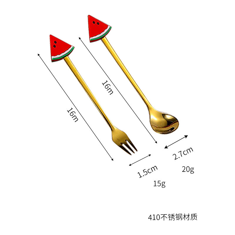 不锈钢勺子叉子餐具套装卡通水果勺叉套装咖啡搅拌勺甜品勺水果叉|undefined