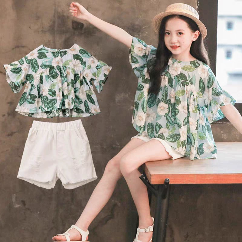 Summer clothing, children's summer fashionable set, 2023, western style, for teenagers, Korean style