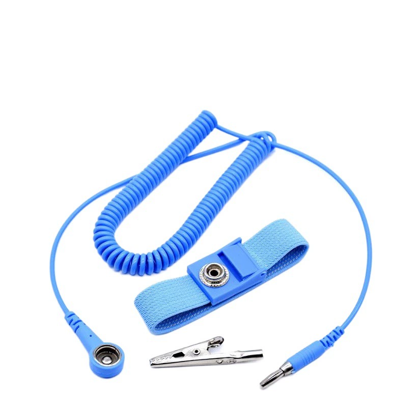 Синий антистатический беспроводной браслет оптом, цифровые компоненты, изоляция, защита, PU, проводной, ПВХ, белая пряжа, ремешок на запястье