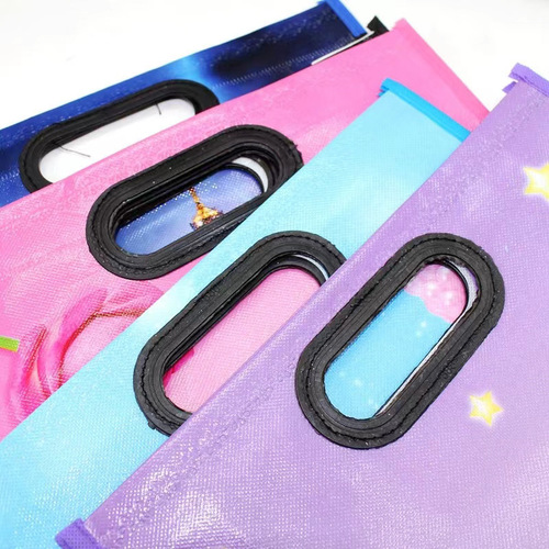 Non-woven student tutoring bag Oxford cartoon color printed bag flat mouth punched zipper handbag wholesale