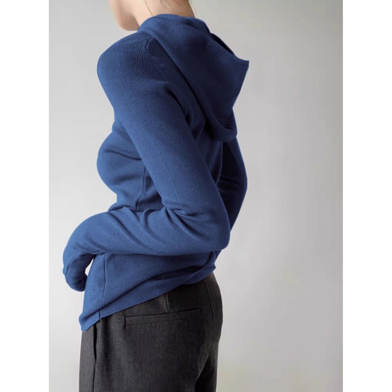 French New Klein Blue Hooded Sweater for Women, New Spring and Autumn Outerwear Slim Hoodie Base New Sweatshirt