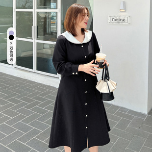 Xianlixiu 2022 New Autumn Clothing Plus Size Women's Fat mm Gentle and Stylish Doll Collar Puff Sleeve High Waist Dress