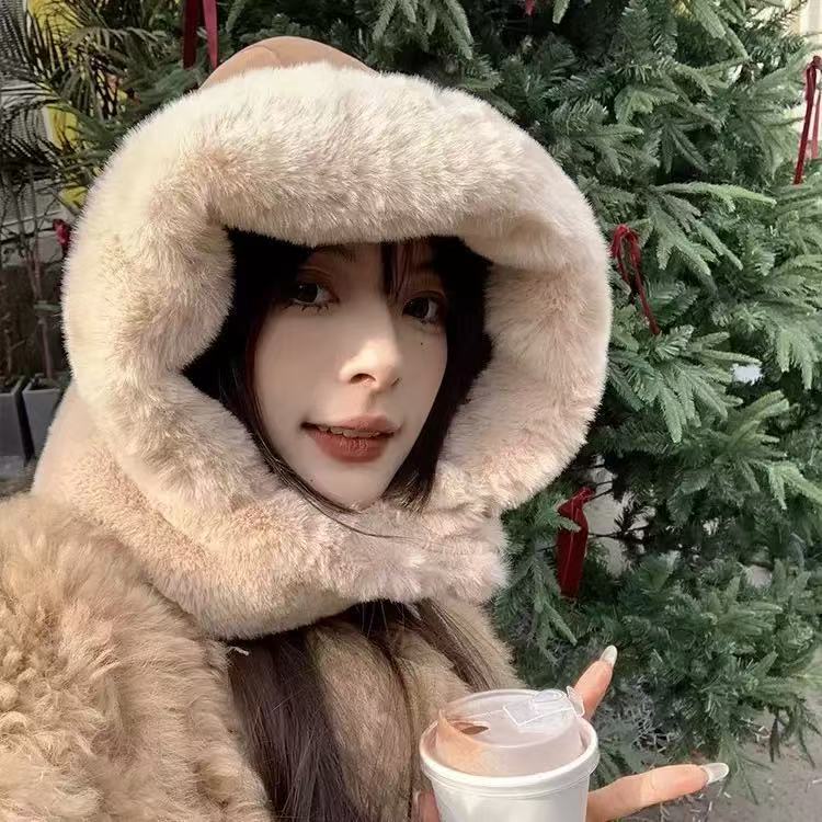 帽子秋冬新款女麂皮绒外贸冬季雷锋帽保暖毛绒冬帽跨境围脖一体帽|undefined