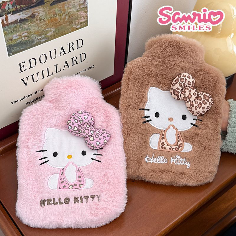 可爱豹纹Hello Kitty毛绒注水热水袋ins加厚内胆暖手宝暖宝宝批发