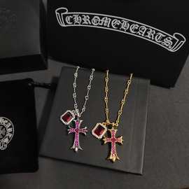克罗伈新款十字架项链925纯银标男女镶钻个性高级潮厂家批发