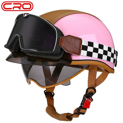 Motosiklet kaskı (dəbilqə) – and Electric Bikes, Japanese-Style Helmet - cro-summer-helmet-pink-transparent-mirror-black-tea-mirror-large-frame-goggles-m-55-56cm-head-circumference