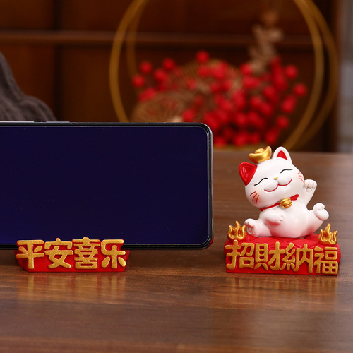 New creative lucky cat mobile phone holder desktop decorative resin crafts ornaments