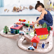 兒童早教益智火車軌道玩具木質電動小火車頭玩具兼容木制軌道批發