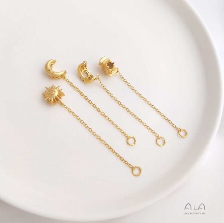 Color Preservation 14K Pack Gold Moon Sun Big Hole Bead Hanging Chain DIY Beaded Bracelet Beaded Fashion Jewelry Shagang Accessories