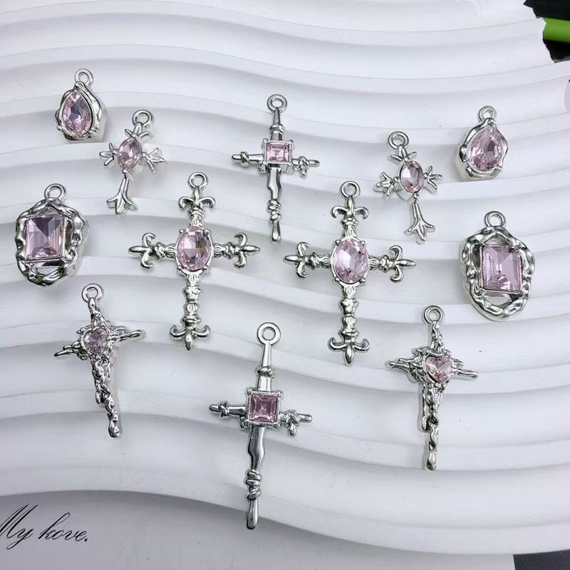 Baroque Style Sweet and Cool Pink Diamond Trendy Cross Necklace Pendant Earrings Bracelet Charm DIY Jewelry Accessories Baroque Style Sweet and Cool Pink Diamond Trendy Cross Necklace Pendant Earrings Bracelet Charm DIY Jewelry Accessories