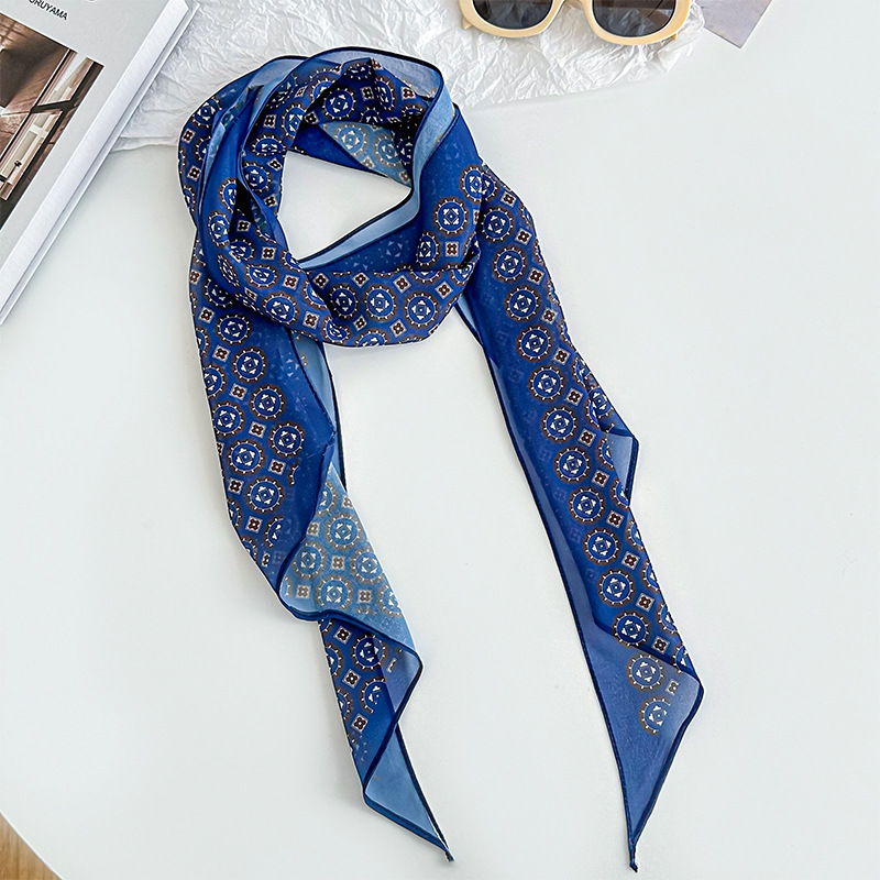 Bufanda de seda, banda larga, sentido de alta calidad, flor de doble cara, sentido de la atmósfera coreana, pañuelo, cinturón para el cabello, bufanda decorativa, bufanda fina, chal