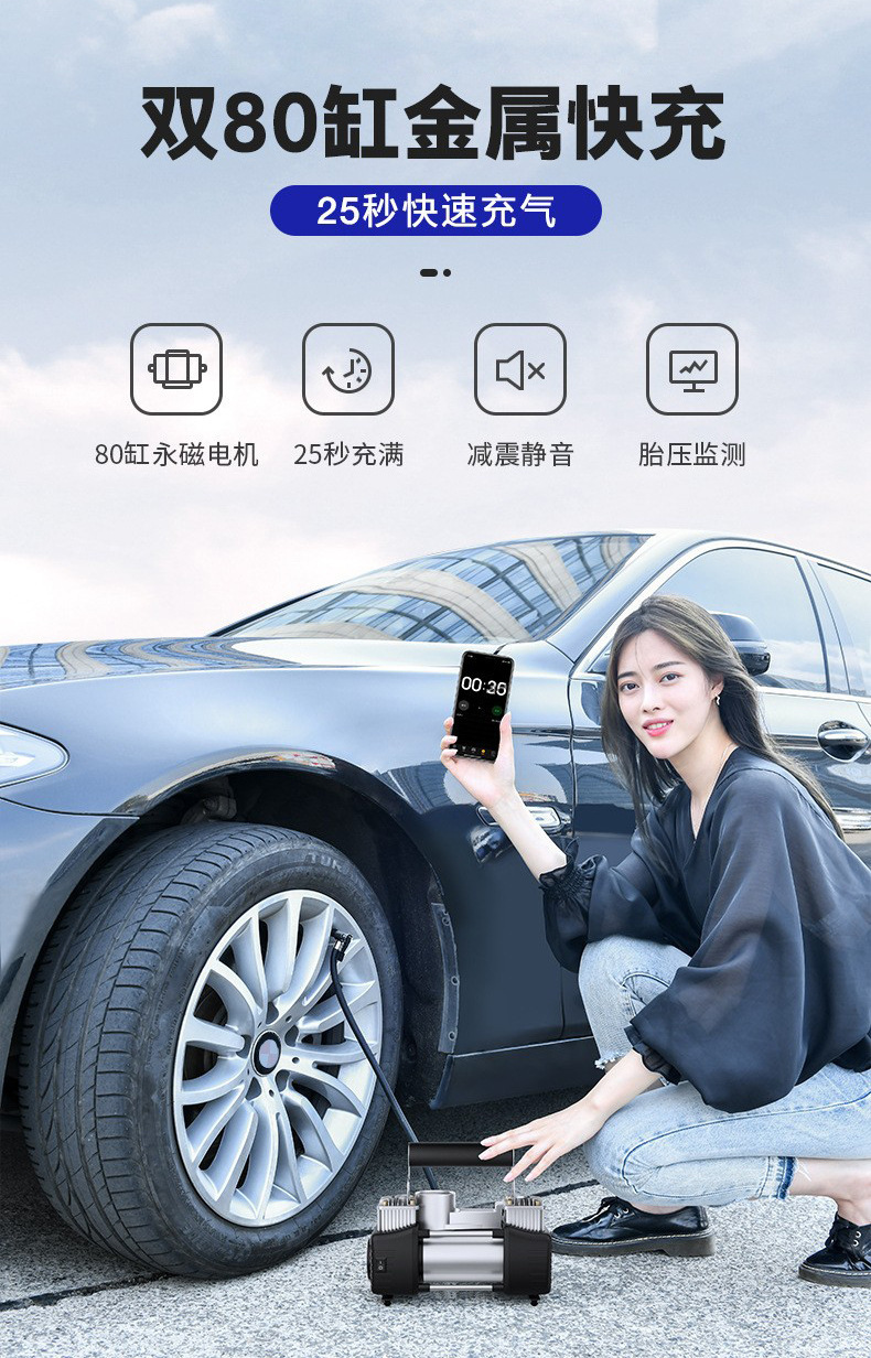 Car Tire Inflator Pump with Automatic Inflation and Shut-Off, 150W, Multifunctional Dual-Cylinder High-Pressure Pump for Vehicles, Free Shipping