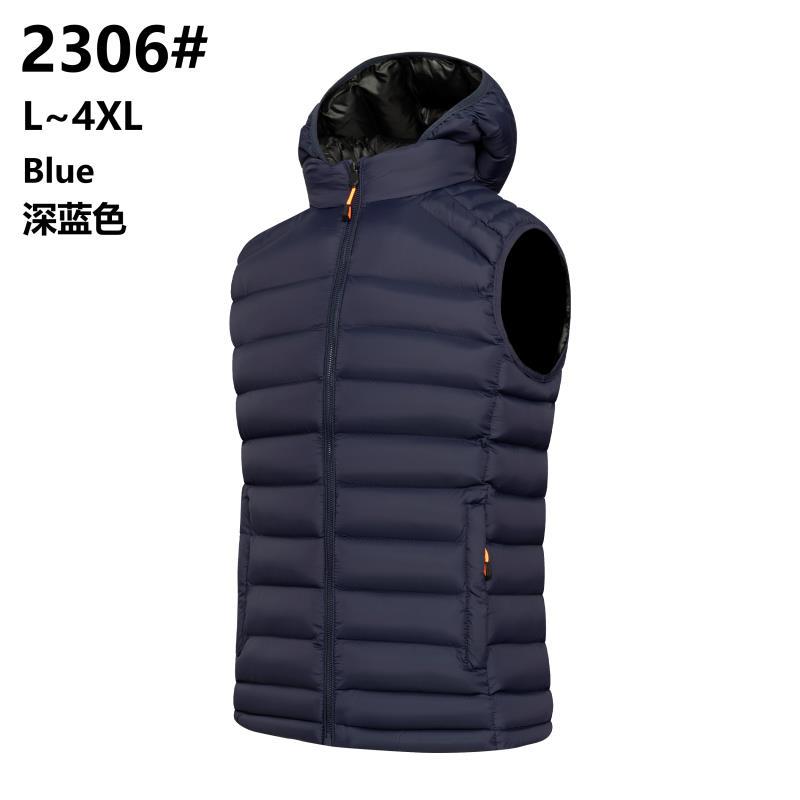 2023 nuevo chaleco de los hombres transfronteriza Venta caliente Chaleco de algodón más tamaño chaleco otoño e invierno abrigo de los hombres con capucha logotipo forrado de lana