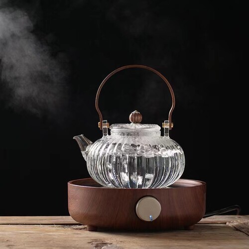 High borosilicate glass pumpkin patterned bail teapot with filter net, tea brewing pot for electric ceramic stove
