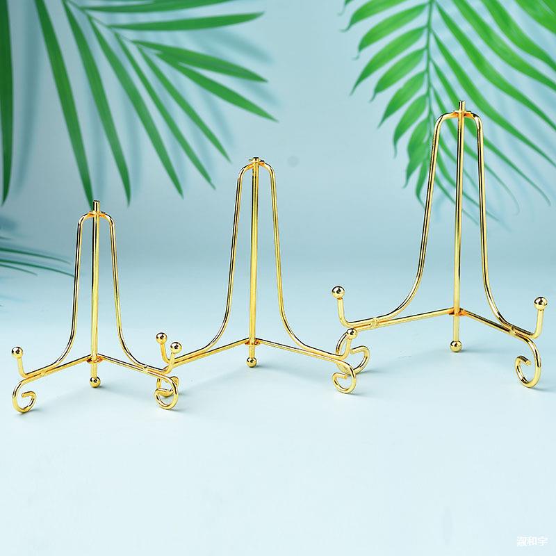 Metal Gold-Plated Silver and Black Three-Color Portable Foldableing Stone Slice Display Stand Disc Porcelain Plate Photo Frame Storage Rack