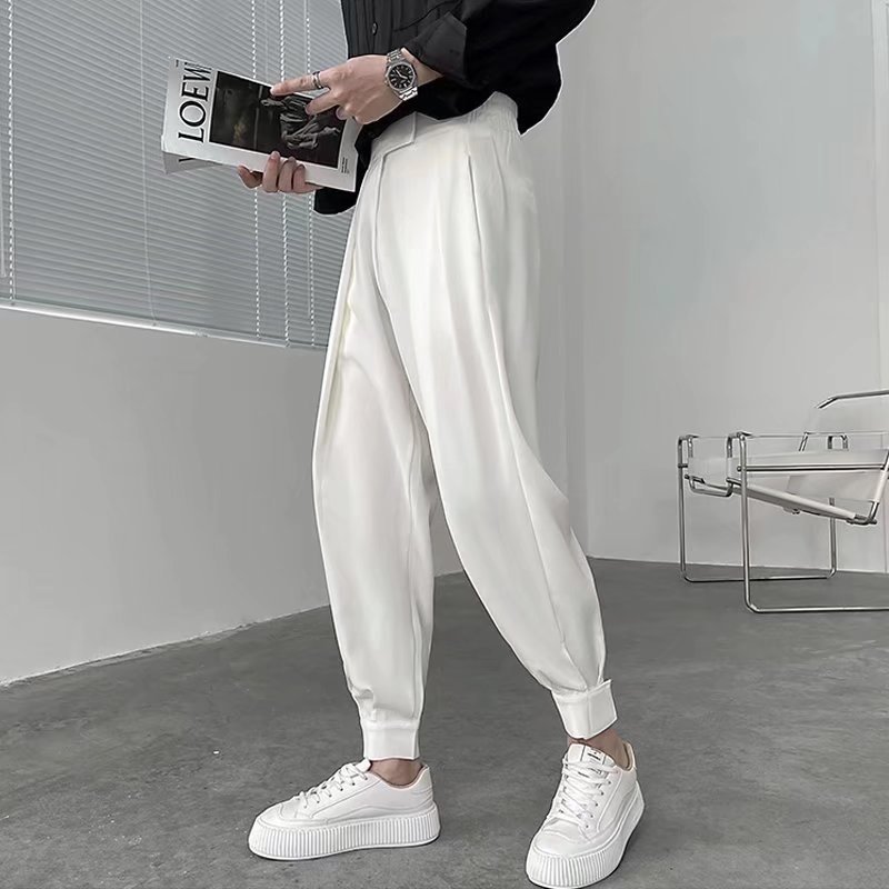 Title 4, Calças Casuais Masculinas Soltas de Cor Sólida ...