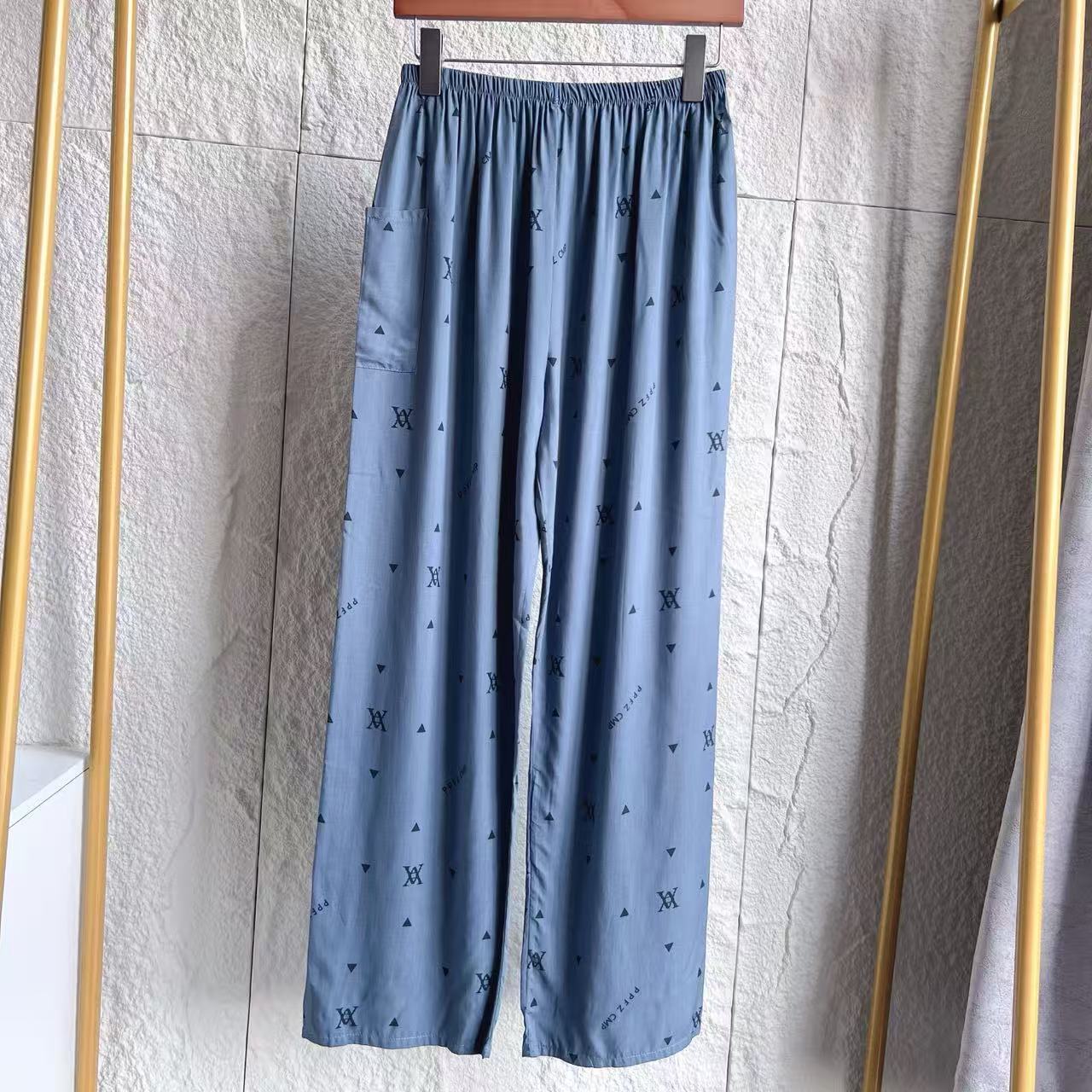 남성용 긴 바지 스타일 15, 회색 레터링 더블 A