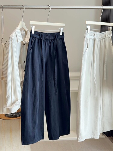 Japanese and Korean washing cotton loose wide-leg scimitar pants for women's spring and autumn new French flaccid high-waist slimming casual pants
