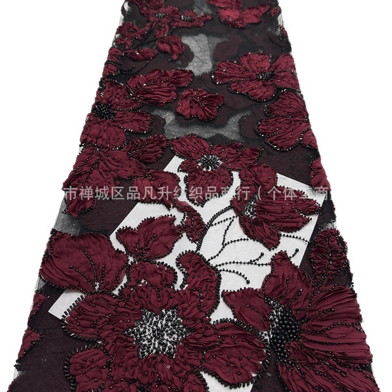 Fabricante nuevo lugar flor grande con bordado AfricanBeadedLace vestido de novia vestido de moda falda tela