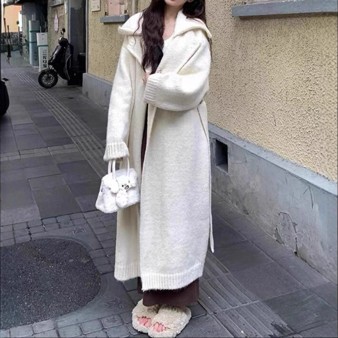 欧美大码针织开衫女装秋冬新款中长款慵懒风高级感宽松毛衣外套女