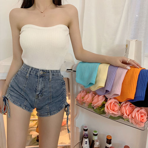  cross-border summer Korean style new hot girl design tube top knitted vest sexy solid color top for women