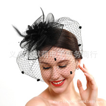 欧美复古手工花朵新娘结婚网纱头花发饰 黑白红色遮眼面纱头饰品