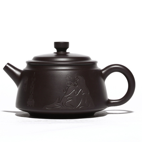 Yixing teapot wholesale new black mud tea Zen blind purple clay teapot famous artist carved tea set micro business delivery