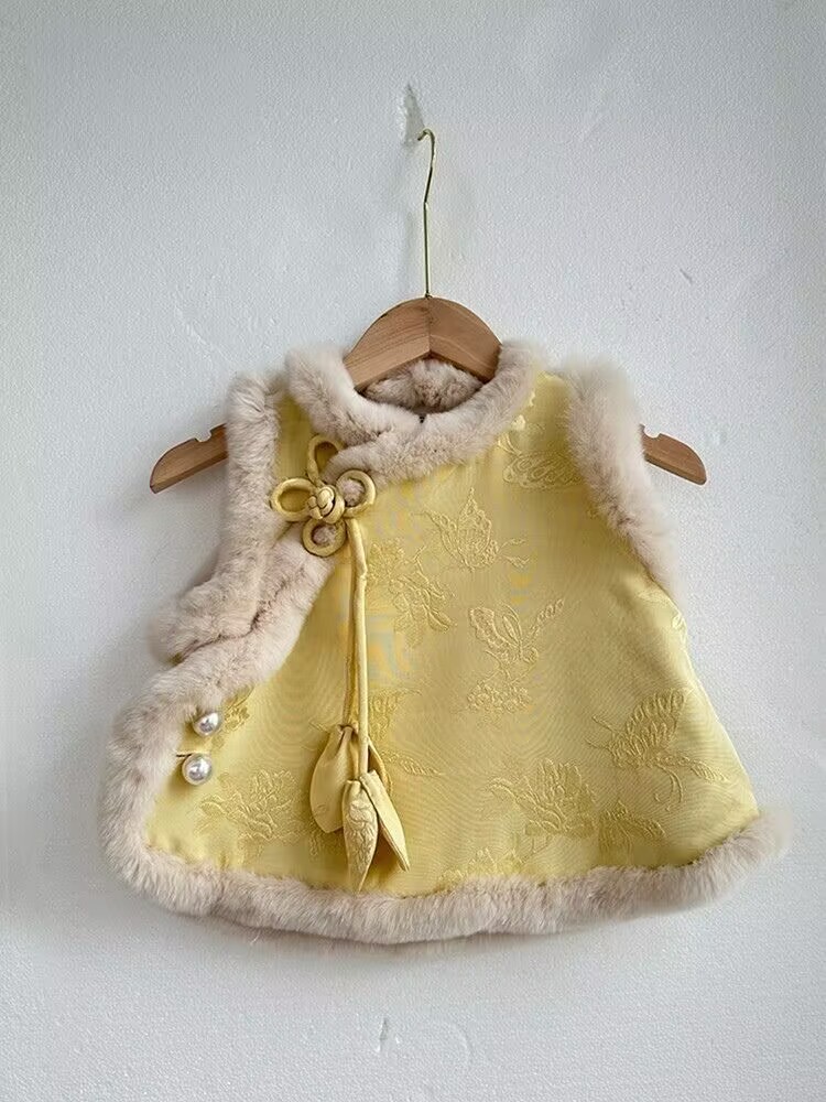 En stock Año Nuevo ropa niñas chaleco invierno estilo nacional cheongsam bebé engrosado chaleco niños Año Nuevo Tang traje superior