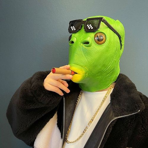 Green Fish Head Monster Mermaid Fish Funny Headgear Fish Head Monster Mask Wholesale