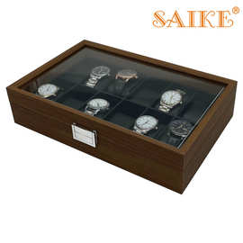 现货批发黑胡桃木质12位手表腕表收纳展示礼品盒12只装手表盒