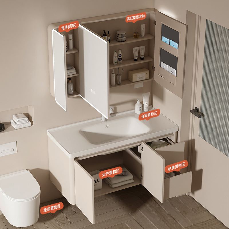 gabinete de baño de aire crema de baño combinación de panal de abeja de ángulo redondeado arco integral cerámica lavabo lavabo lavabo