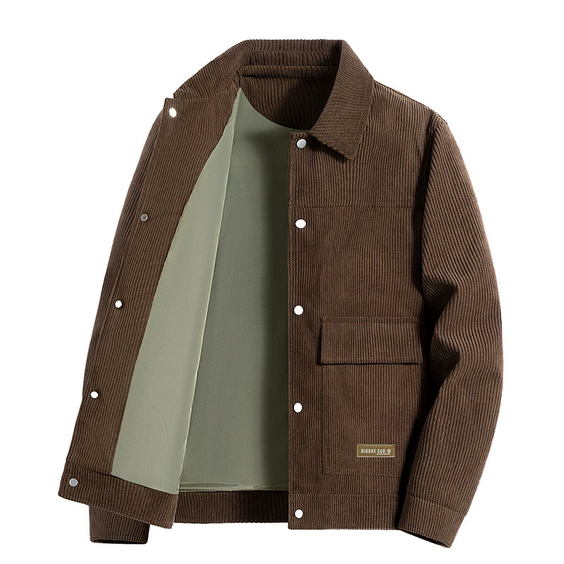 Весенне-осенняя вельветовая мужская куртка, высококачественные лацканы, свободная деловая повседневная молодежная рабочая одежда, легкая и зрелая куртка.