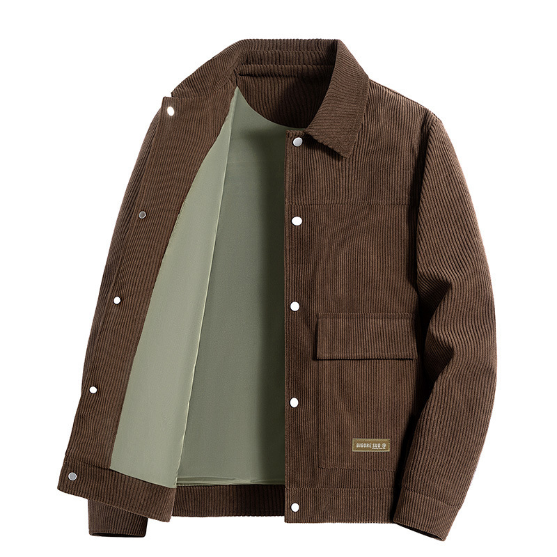 Spring and Autumn Corduroy Men's Jacket, High-End Lapel, Loose Business Casual Youth Workwear, Light and Mature Style Jacket