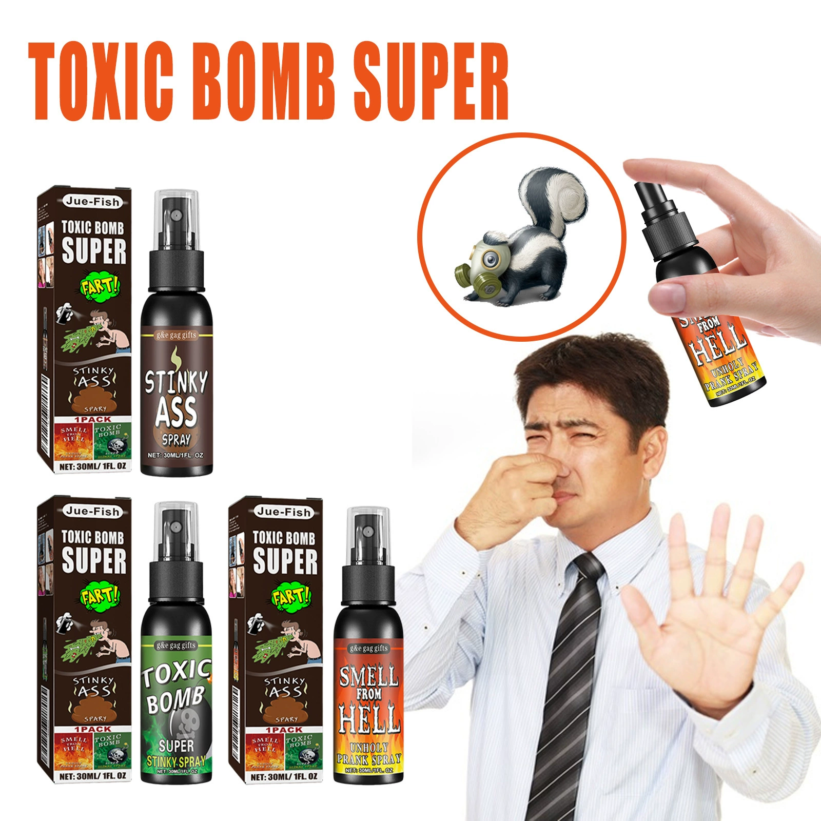 Спрей Jue-Fish Fart Spray Запах поддельных игрушек для всего человека Развлечения для всего человека Запах какашек Адский запах Запах бомбы