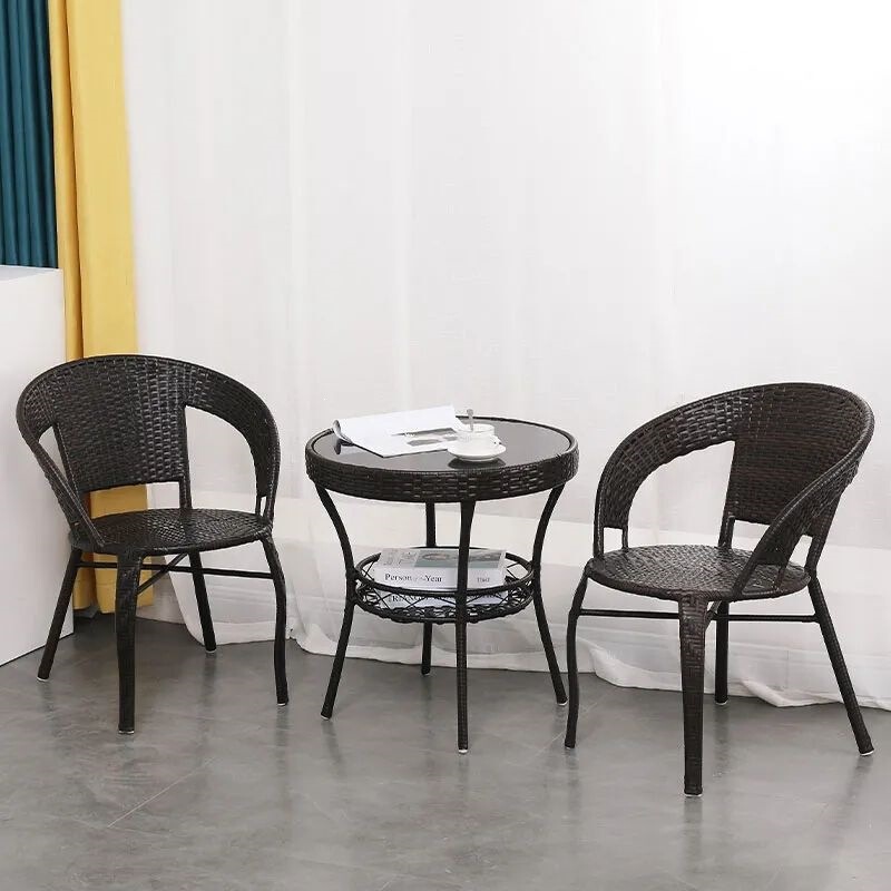 Balcony Rattan Table and Chair Set, Outdoor Patio Chair, Garden Small Coffee Table, Rattan Chair Three-Piece Set, Outdoor Table and Chairs