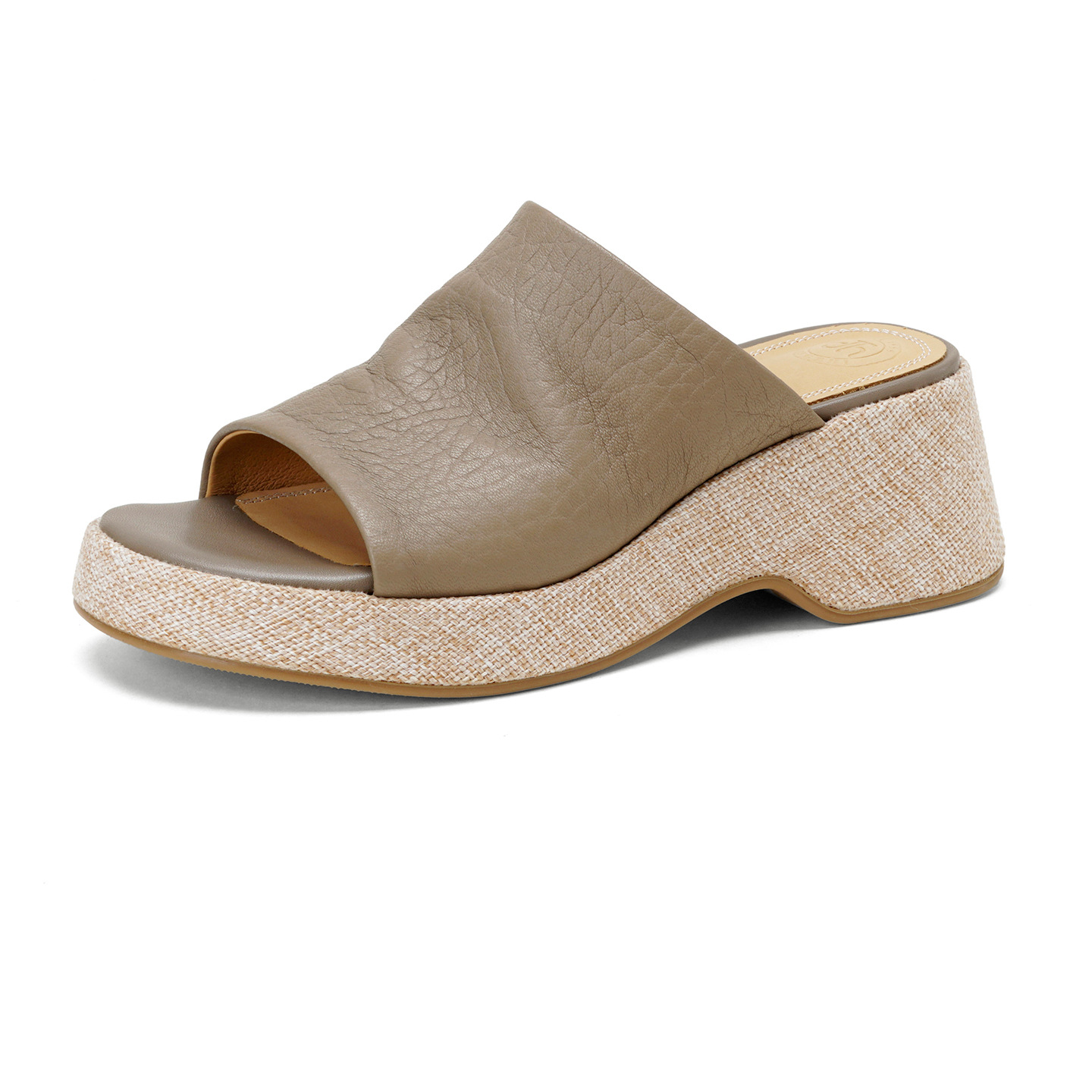 Sandal nữ da cừu gót xuồng hở mũi quai ngang đế dày — Xám voi chi tiết 16