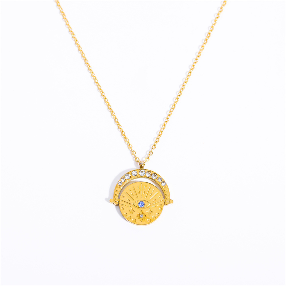 Women's Gender PVD Coated 18K Gold Plated Devil's Eye Oval 304 Stainless Steel Basic Modern Style Classic Style Waterproof Non Tarnish 304 Stainless Steel Pendant Necklace