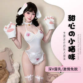 情趣内衣纯欲可爱猫咪兔耳朵制服性感大码开档套装诱惑网衣仆2146