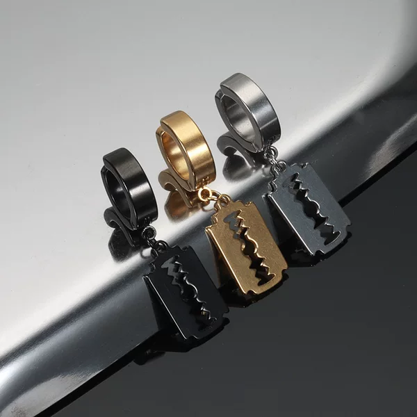 Retro Punk Personality Hip Hop Street Couple Earrings Earrings Ear Stud Blade Trendy Men's Earrings Ear Clip Ear Buckle