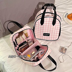 化粧バッグ大容量女性携帯かわいい携帯洗面バッグ多機能シンプル旅行区画二重収納バッグ