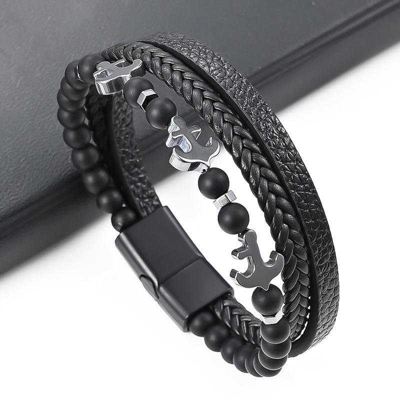 Men's Gender Retro Punk Solid Color Pu Leather Zinc Alloy Plating Men's Bracelets Men Cord & Leather Bracelets