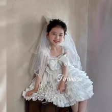 儿童礼服公主裙花童婚礼小女孩夏季白色婚纱钢琴主持人演出服女童