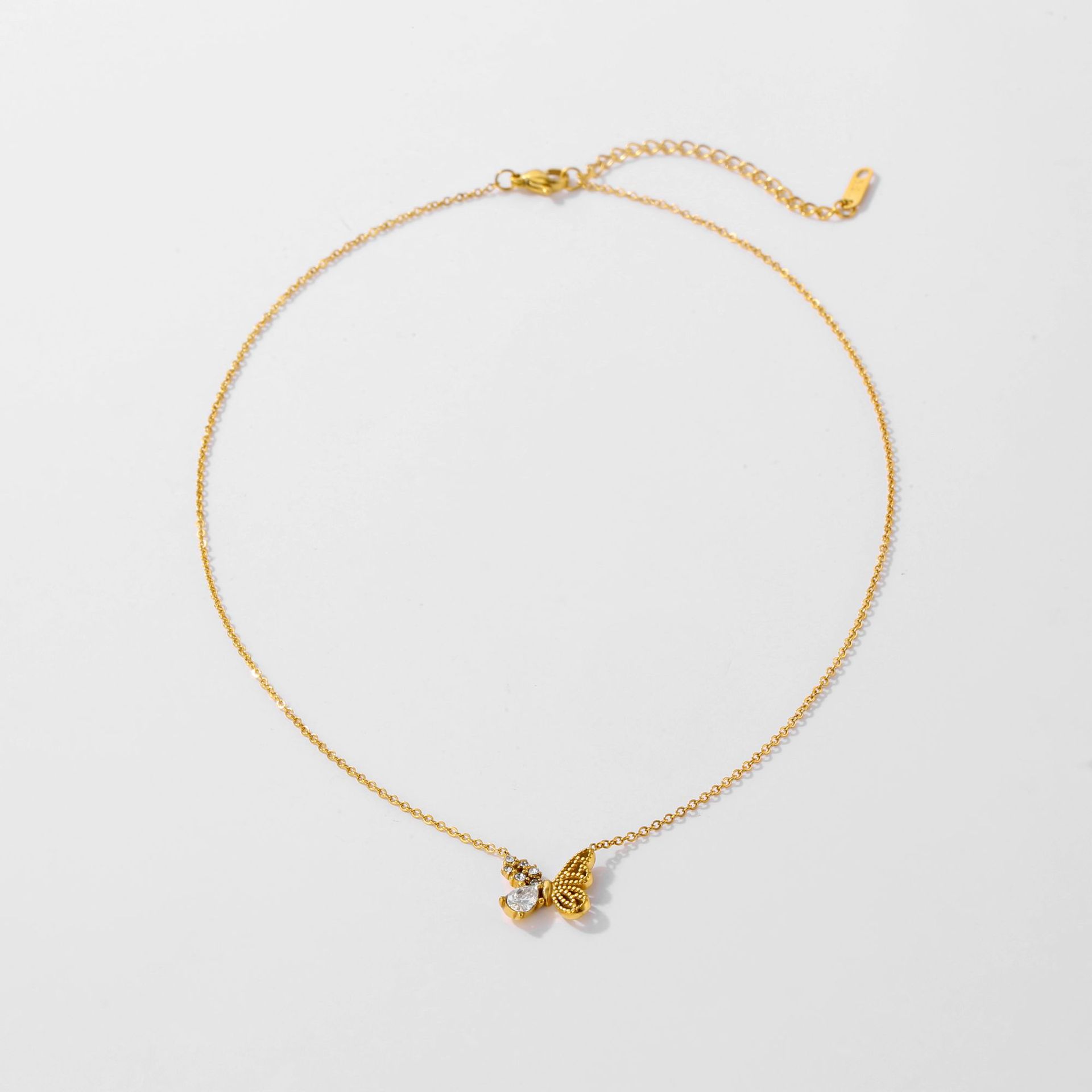Butterfly Pattern All Seasons Season Women's Gender Wholesale Jewelry Sweet Butterfly Titanium Steel Zircon 18K Gold Plated Inlay Earrings Necklace Cable Chain