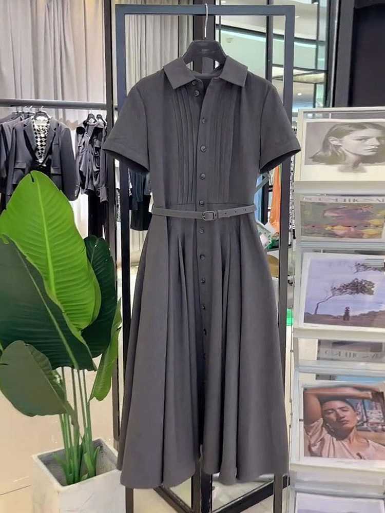 Váy liền thân chít eo tôn dáng màu xám dành cho nữ mùa hè — Váy liền màu xanh navy, Váy liền màu xám chi tiết 4