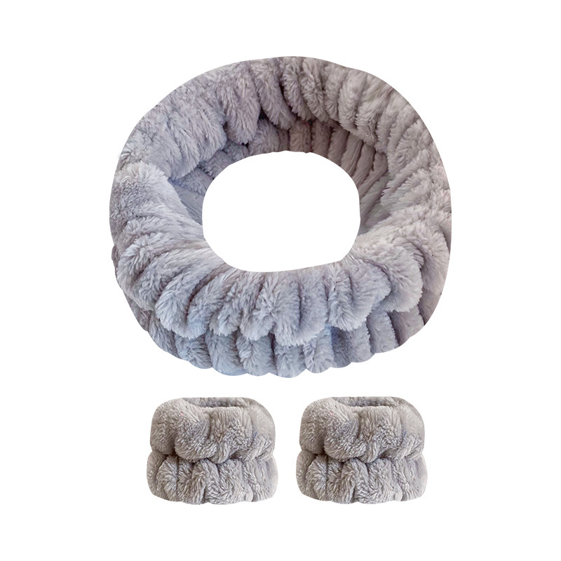 Amazon franela color sólido banda de pelo banda muñeca traje de mujer lavado facial spa banda de pelo a prueba de humedad absorbente pulsera felpa